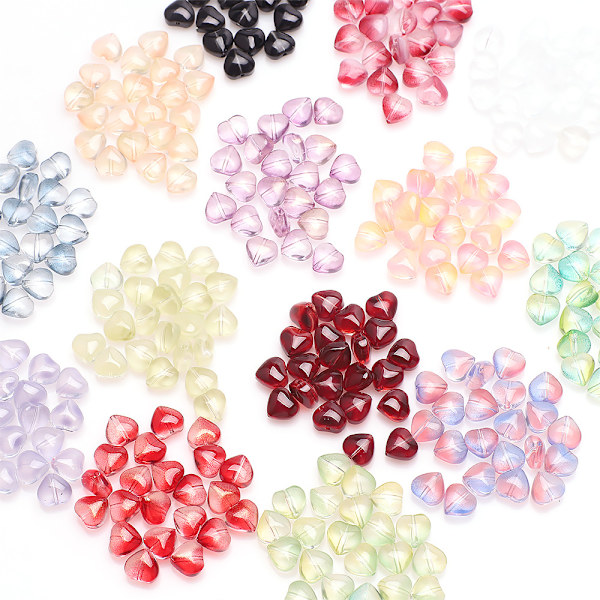 8MM hål i mitten släta kärleks hjärta glas spridda pärlor gradient färg fyrklöver kronblad diy handgjorda kläder