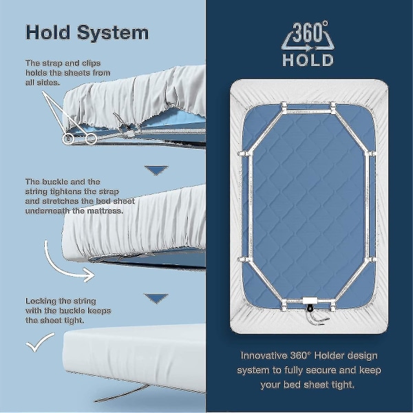 Lakanhållarremmar Sheet Keepers Fästelement 360 graders Lakanspännare - Starkast och effektiv förlängare - Passar alla madrassstorlekar