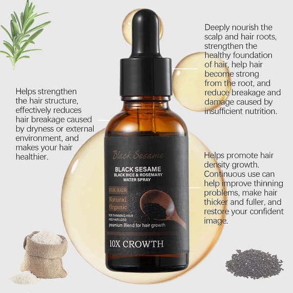 Sort sesam - sort ris & rosmarin vand hårspray serum hårtab behandlinger 30ml