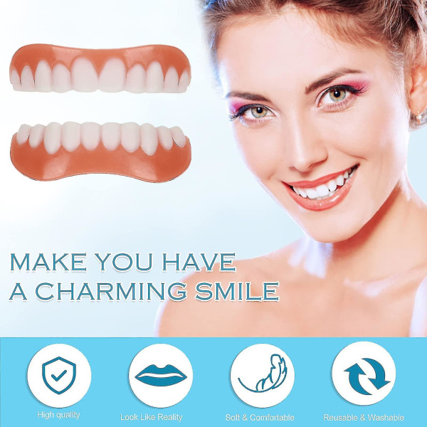 2 par falske tænder finer, finer tænder Kosmetisk tandbetræk falske tænder Midlertidige tandproteser kunstige tænder
