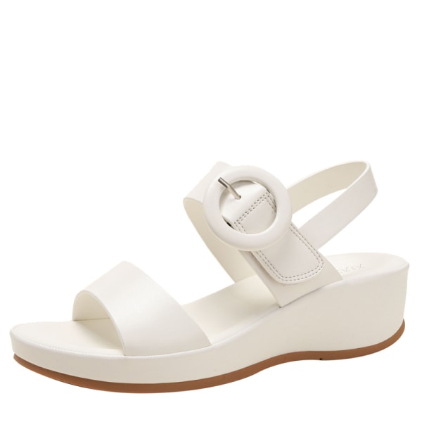 Damskor sommar ny stil sandaler trendiga och mångsidiga bekväma kilklack platta casual skor tjock sula mellanhög klack White 39