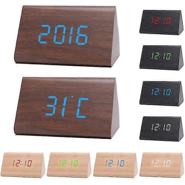 Digitalt Træ USB LED Natlys Alarmur Termometer Display Ur