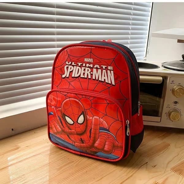 Førskolesekk med flere rom, Spiderman-design, gelé-penn, egnet for både gutter og jenter.