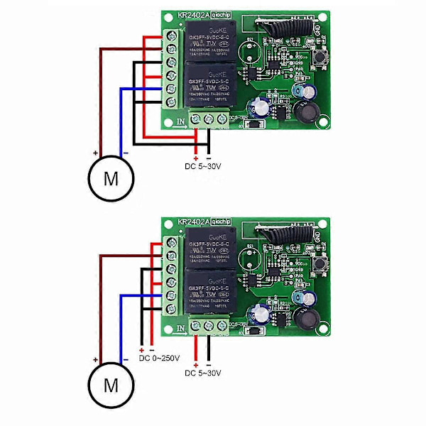 433MHz Fjernbetjeningsswitch Trådløs Relæ 2CH Modul RF Sender DC 5V 12V 24V 30V til Garage