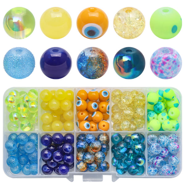 8MM runde perler fargede krystallglassperler kontrastfarge 10 rutenettboks DIY smykketilbehør
