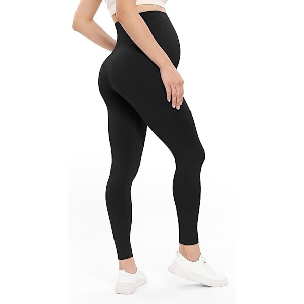 Maternity Leggings med Mjuk Bukstöd, Elastiskt Justerbart Högmidjegraviditetsbyxor Yoga Pyjamas - Svart