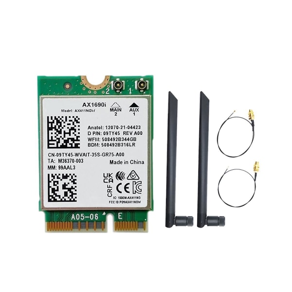 Ax1690i Wifi-kort+2x8db antenn Ax411 Wi-fi 6e Speed ​​2,4 Gbps 802.11ax 2.4/5/6ghz Bluetooth 5.3 Wir