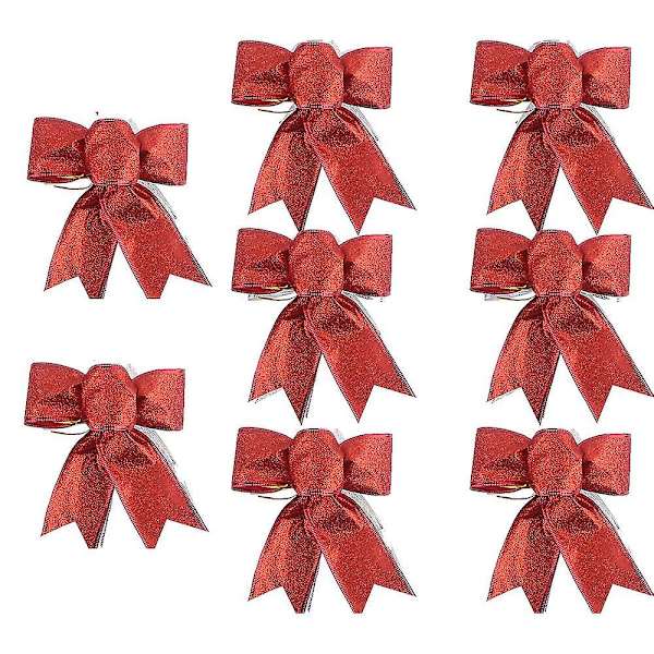 8 Pcs Glitter Christmas Wreath Bow Christmas Tree Ornaments Bows For Christmas Party Decor-mxbc