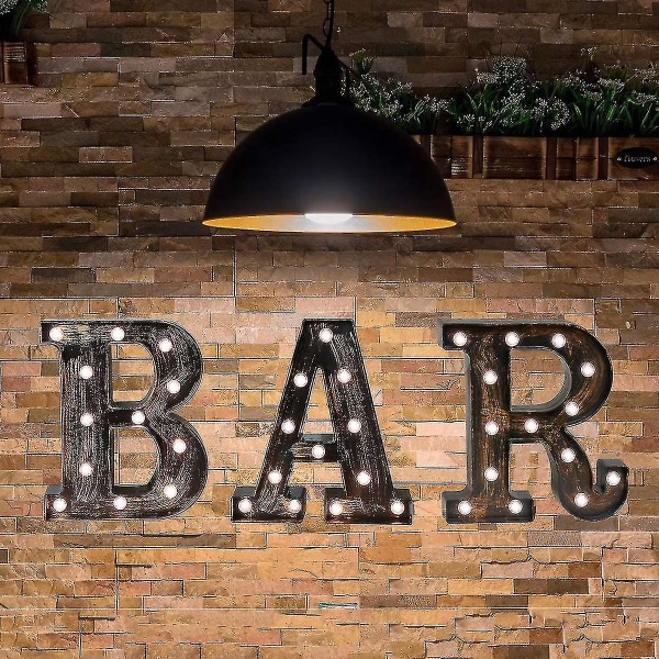 Vintage Industriell Barskylt Dekorativ Led Upplyst Bokstavsbelysning Marquee Bar-skyltar - Svarta Light Up Letters Lighted Bar Decor (23,03-in X 8,66-in)
