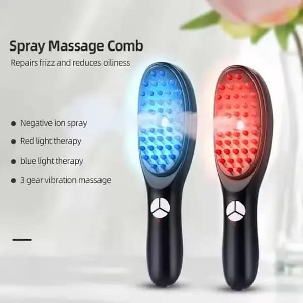 Hårbottenmassagekam - Med rött/blått ljusterapi - Vibrationsmassage - Hårstimulering - Mot håravfall - ABS-material