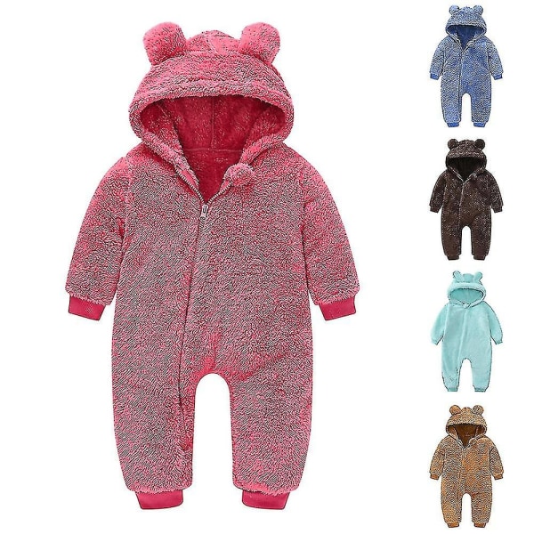 Plys jumpsuit til børn med hætte og søde bjørneører Hætte lynlås Onesie pyjamas