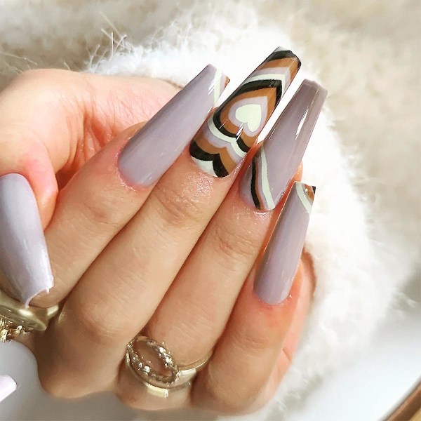 False Nail Tips Fake Artificial Art DIY Finger Cover Coffee Color Matching Wave Series Peach Heart