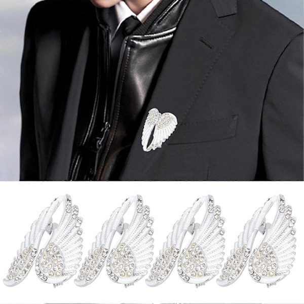 4 stk. Brosche Nål Diamant Engel Vingemønster Sød Mode Lapel Nål Frakke Badge Tilbehør Hvid YEMAA