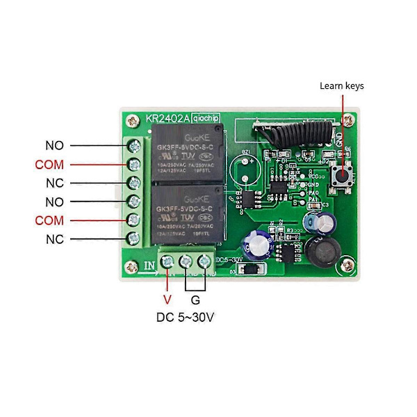 433MHz Kaukosäädinkytkin Langaton Relaa 2CH Moduuli RF Lähetin DC 5V 12V 24V 30V Garagelle