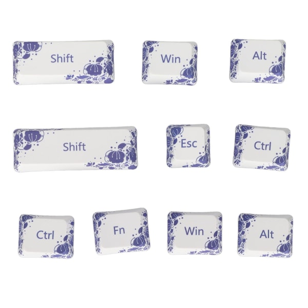 10 st Key Caps Dye Sublimation Process blå och vit porslinsstil Pbt Keycaps för mekaniskt tangentbord