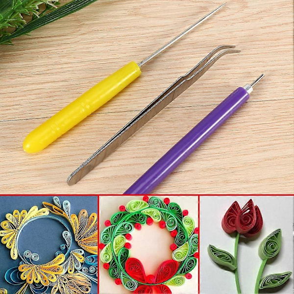 3 stk DIY Quilling Papirverktøysett Pinsett Nål Pins Sporet Penn Håndlaget Carft Dekorasjoner YEMAA