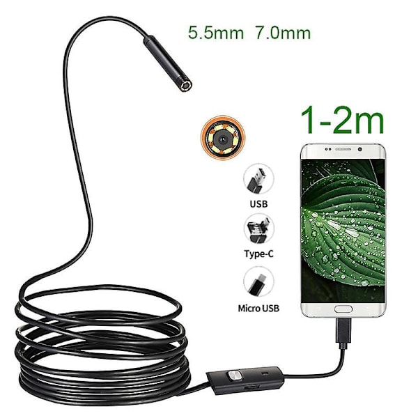 Hd Android Endoskop Micro-usb Typ-c 3 i 1 Boreskop För Otg Android Windows Pc 7mm Vattentät Smartphone Kamera Endoskop