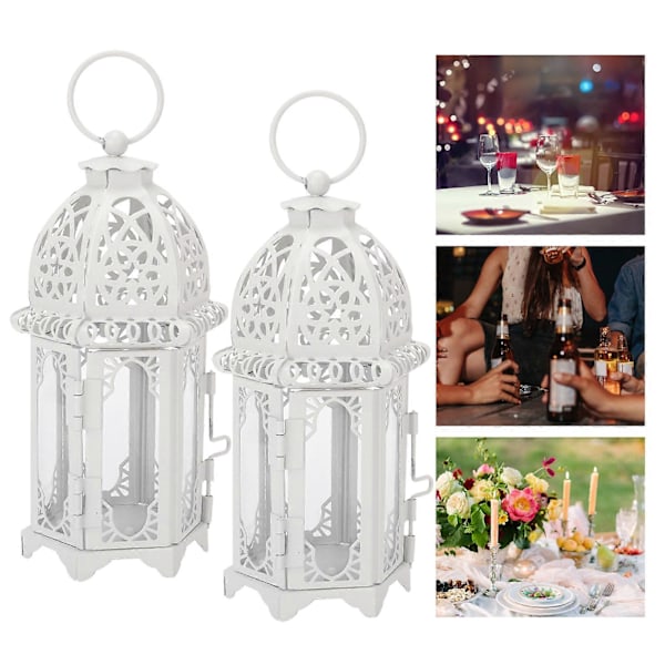 2 st Ljusstake Ornament Vit Transparent Romantisk Slott Järn Hängande Ljusstake YEMAA
