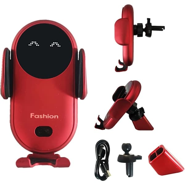 Smart trådløs billader mobiltelefonholder automatisk sensor bilholder red