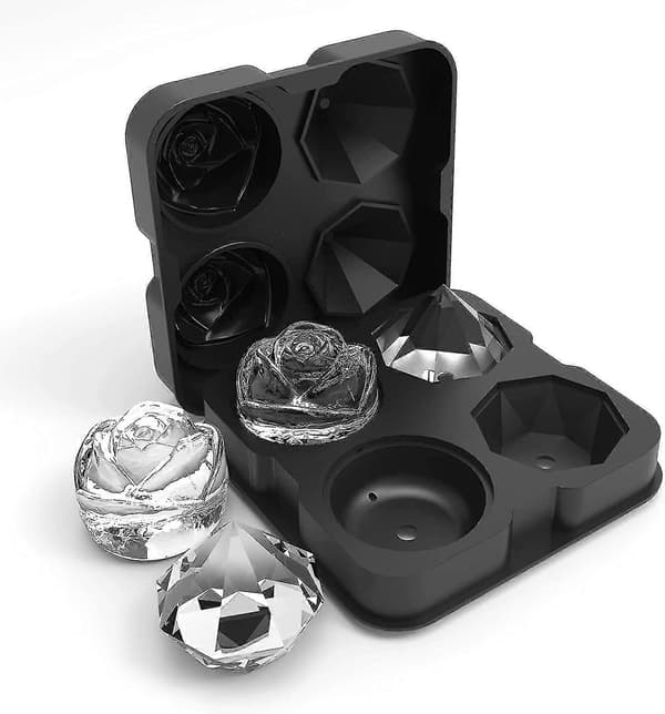 Isbitbakke, 2,5 tommer Isbitforme, 2 Hule Silikon Rose & 2 Diamant Isbold Maker Med Tragt Multi-farve Valgfri