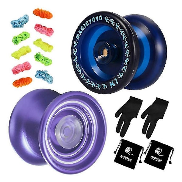 K1 Blue+k7 Lila Responsiv Barnvänlig Yoyo för Nybörjare Hållbar ABS Yoyoalloy Responsiv Legering Yoyo Med