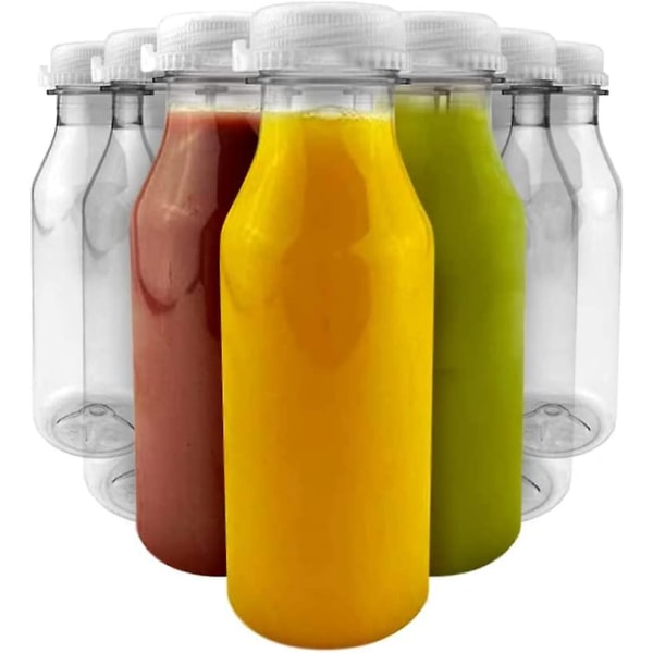 Genomskinliga juiceflaskor med lock - 20 pack - 500 ml - 17 oz flaskor idealiska för vatten, färska fruktjuicer, lemonad, mjölk och annat pågående vara 9# XL