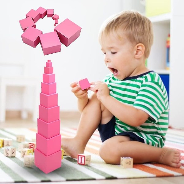Vaaleanpunainen torni | Puiset Pink Tower Pinoaminen Blocks | Pinottava lelu Esikoulupeli Lasten matematiikan opetustyökalu Lasten pöytä Tee itse - syntymäpäivälahja lapsille