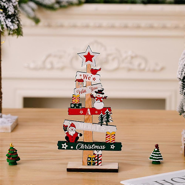 Julgran Tomte Elf Träskylt Ornament Julfest Hem Skrivbordsdekoration