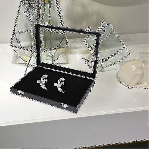 Brosche Opbevaringsdisplaykasse med Glaslåg Pins Displayboks Smykkeboks Organizer Stabelbar Smykketray til Brystpin Brosche Samleobjekter Sort