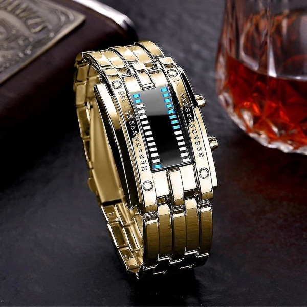 Ylellinen miesten watch ruostumattomasta teräksestä päivämäärä digitaalinen LED urheiluranneke watch