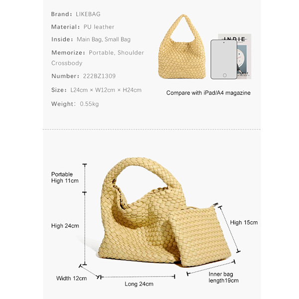 Håndvævet spandtaske crossbody håndtaske