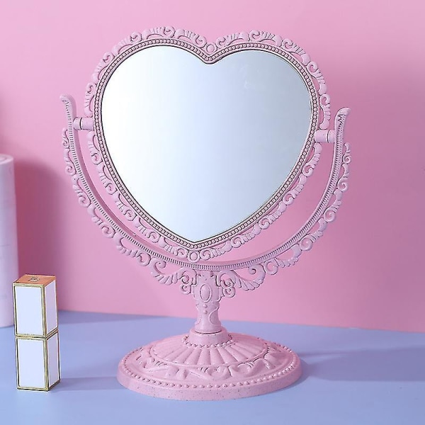 Kaksipuolinen sydämen muotoinen pyörivä peili - vaaleanpunainen