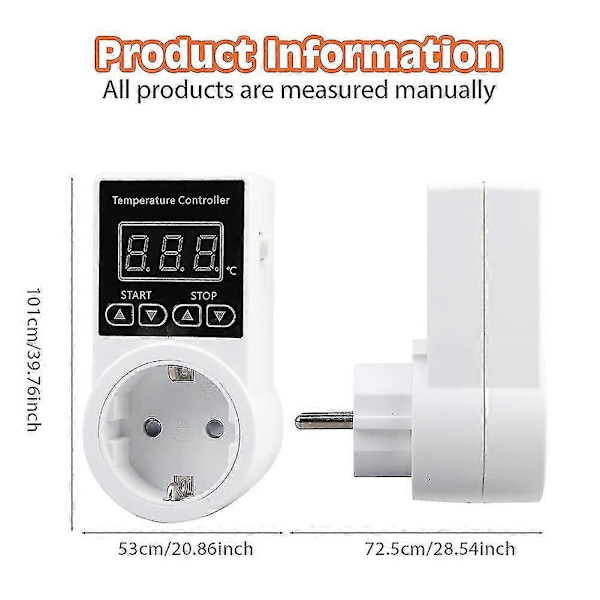 1 stk Termostat Stikkontakt med Sensor, Digital Temperaturstyring Stikkontakt, Vandafvisende Temperaturkontakt EU Stik