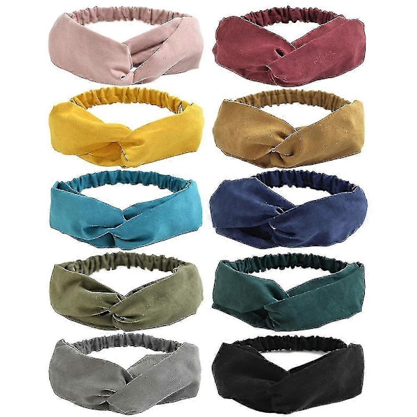 10-pakks hodebånd for kvinner - Vintage kryss elastisk hodebånd hår