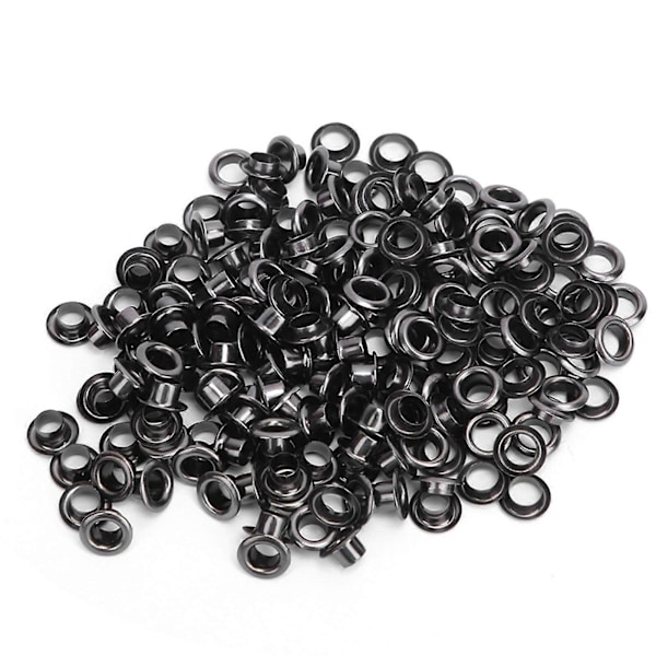 100 Set Mässingöglor Kläder Väska Tillbehör Dubbelsidig 4mm Ögla Grommet Kit Svart