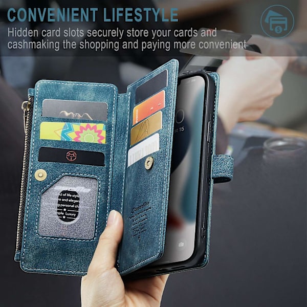 För iPhone 13 Pro Max 6,7 tum Dragkedja Fickplånbok Fodral Auto-Magnet Funktion Telefonfodral Kortinnehavare