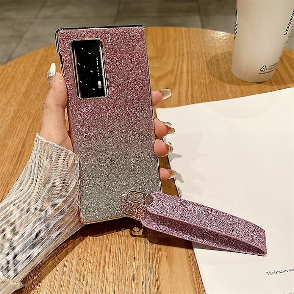 Huawei Mate X2 Stødsikkert Etui med Bling Glitter Hård PC Telefonskal med Håndledsrem