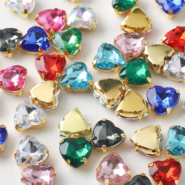 10MM persika hjärta kärlek kristallglas klo diamant diy smycken accessoarer kläder bröllopsskor väska material
