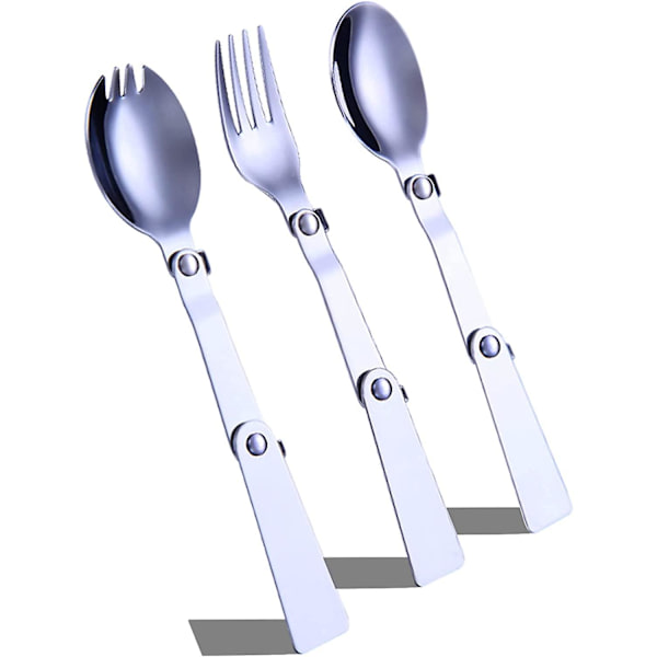 Foldbar Ske og Gaffel Sæt Foldbar Ske og Gaffel Rustfrit Stål Til Termos, Camping Og Udendørs Sølv 3stk