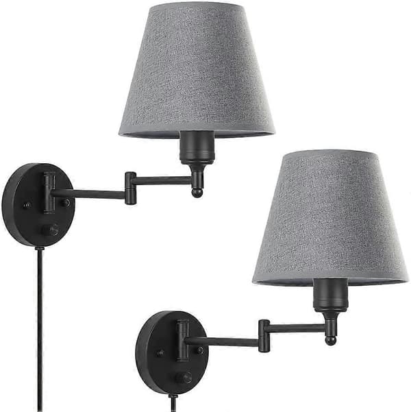 2-pack industriella vägglampor, metall vägglampa för sovrum, grå