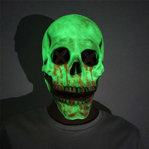 Halloween Horror Lysende Blodig Kranie Skelet Cosplay Maske Med Bevægelig Kæbe Party Prop Hoveddækning