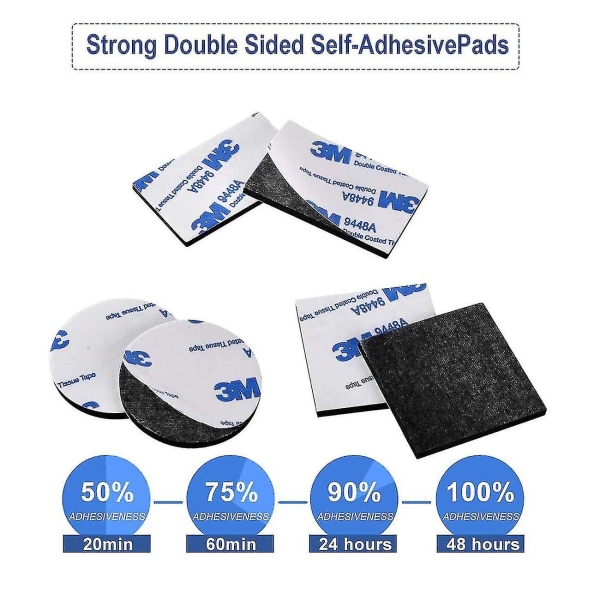 100-pack Dubbelhäftande Pads, Extra Stark Svart Kvadrater och Runda, Skumklistermärken, Klistermärken för Att Fästa på Väggar och Golv, Dörrar, Plast