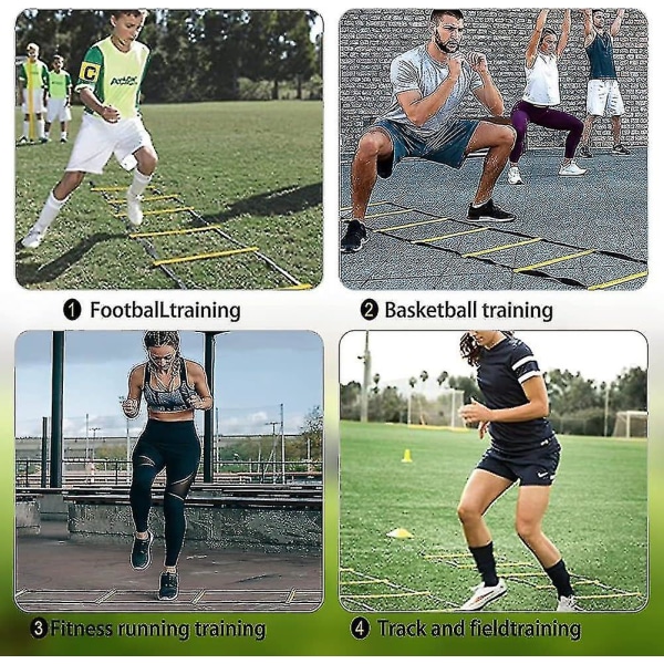 Fodbold Speed ​​Agility Træningssæt, Agility Ladder, 12 Sports Kegler og Fodbold Kick Trainer, Fodbold træningsudstyr Fodarbejdsøvelser til børn A