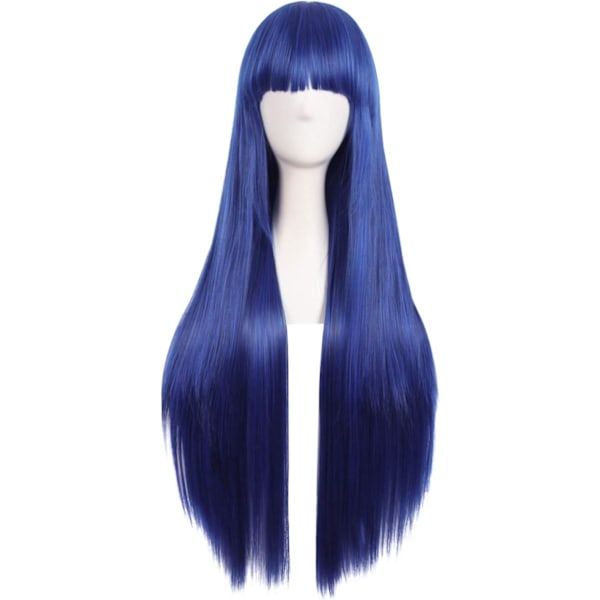 32 Tum 80cm Lång Rak Anime Kostym Cosplay Peruk Party Peruk (Mörkblå/Svart)