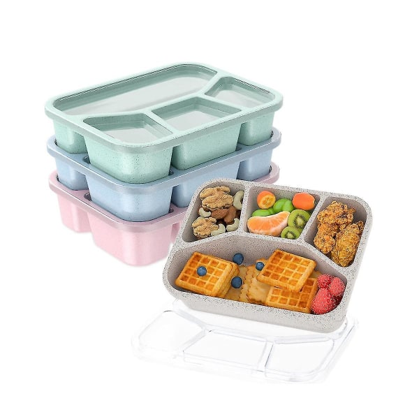 Bento lunsjboks, 4-roms måltidsbeholder med gjennomsiktig deksel, matoppbevaringsbeholdere