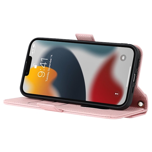 Magnetisk lukning flip cover stand pung etui med indvendigt makeup spejl til iPhone 13 mini 5,4 tommer