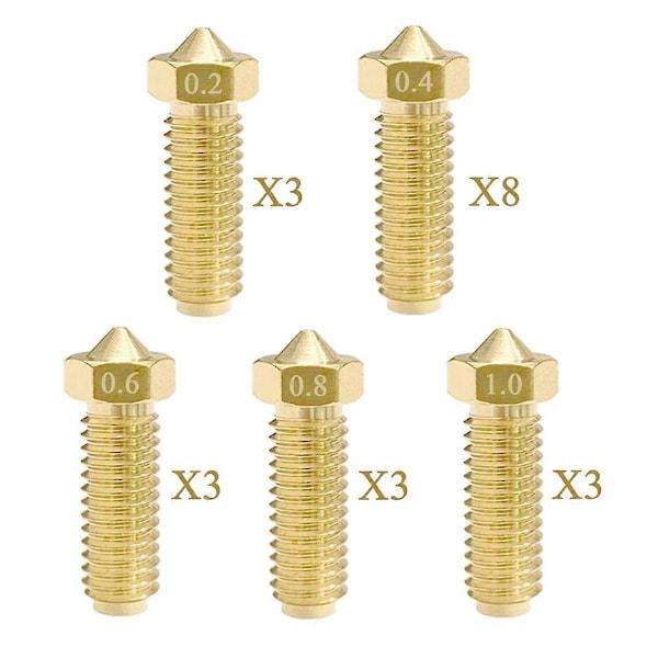 20 stk Barss Dysesett for 2, 3D-skrivere 8 stk 0,4 mm og 3 stk 0,2 mm, 0,6 mm, 0,8 mm, 1,0 mm Dysesett