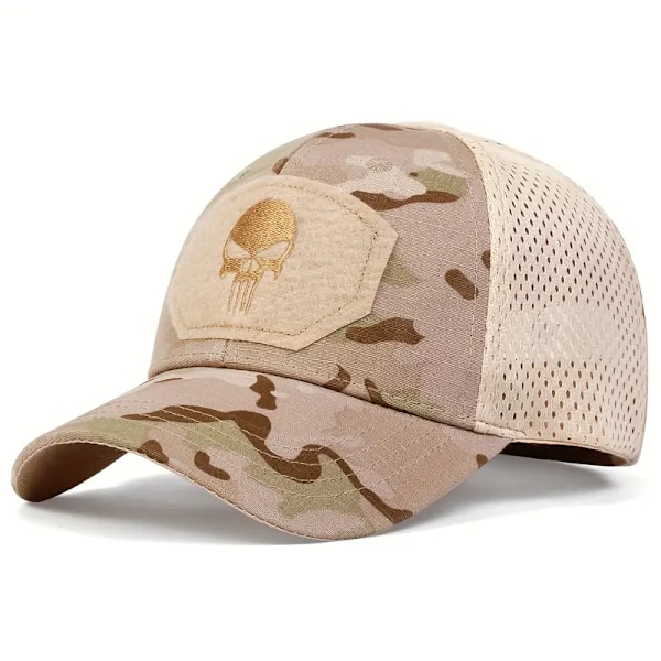 Letvægts Baseballkasket med Kranie-patch og Camouflage - Taktisk Unisex Mesh Trucker Hat til Solbeskyttelse og Stil