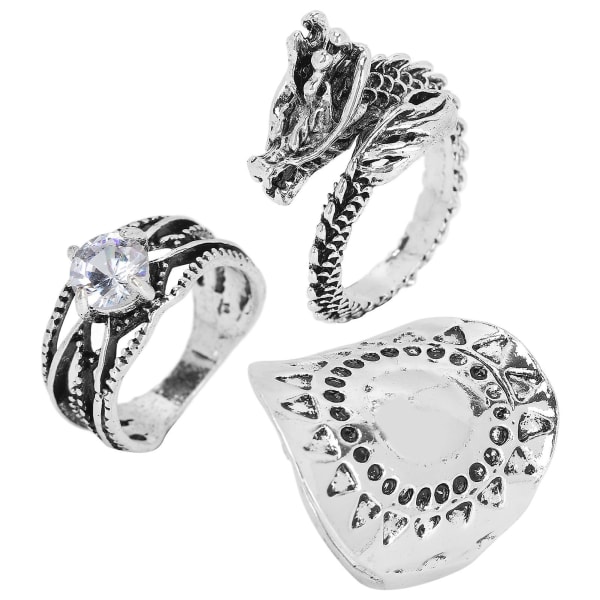 3 st fashionabla män ring smycken utsökt legering ring set antika silver vintage ring