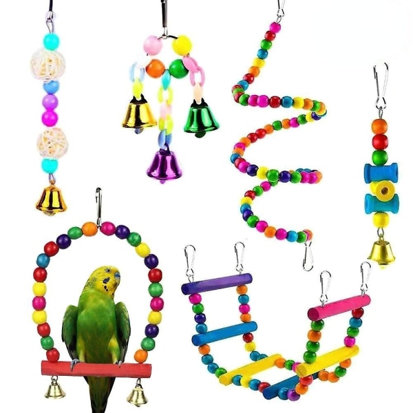 Sikkert ikke-giftigt fuglelegetøj Parrot-samlet legetøj 6-delt sæt